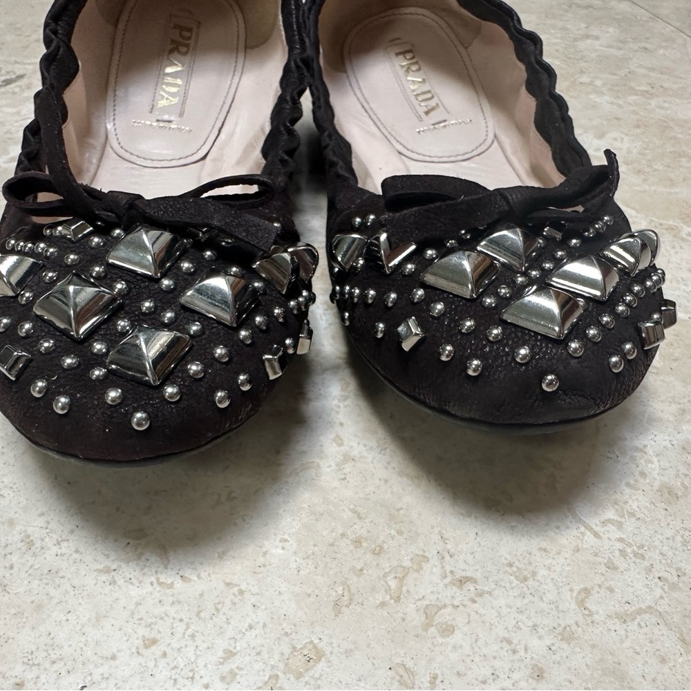 Prada Black Studded Flats - Picture 2 of 6